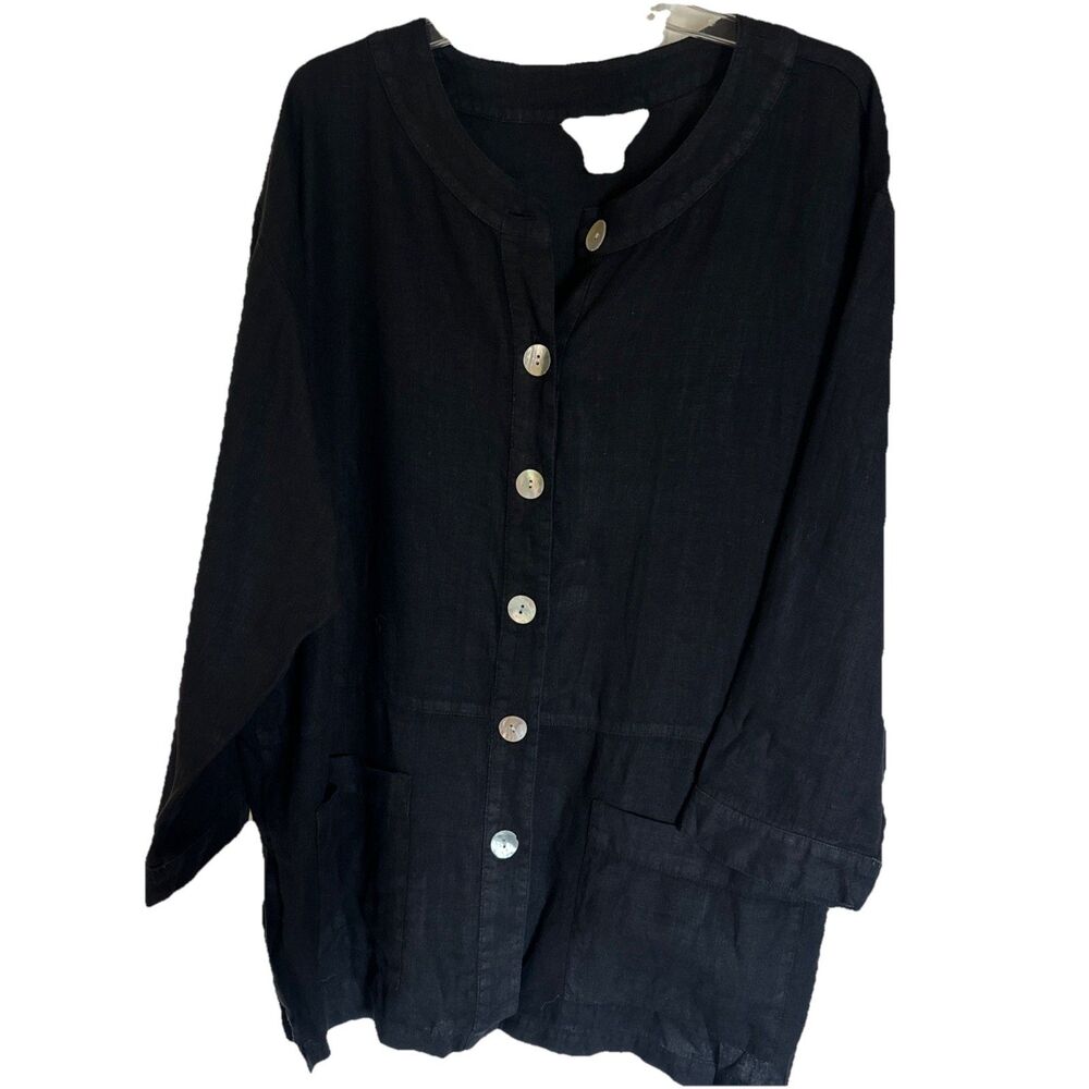 Vintage Fern Bratten Black 100 % Linen Jacket 1X Plus Lagenlook